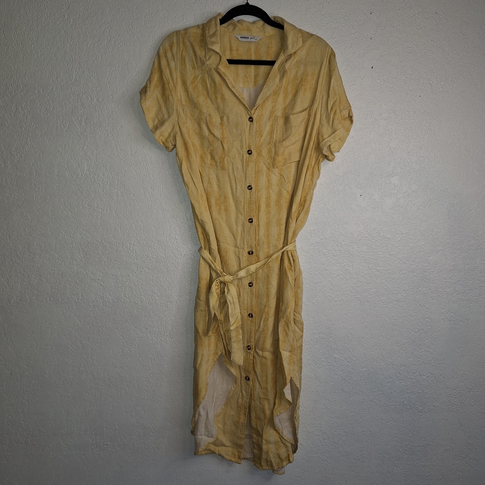 Sonoma Comfy Button Shirt Dress Tie Waist Yellow Size XL